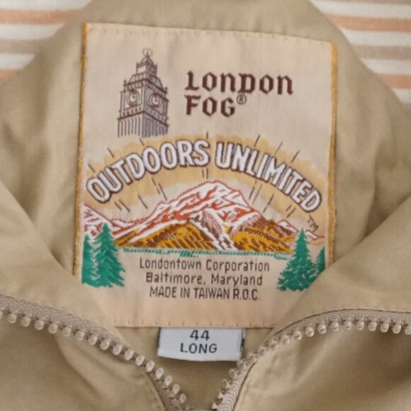 VTG 80s London Fog Outdoors Unlimited Taupe Zip Up Cotton Lined Bomber Coat 44L - Picture 8 of 8